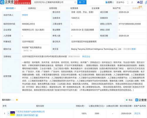 天亿马在北京成立人工智能科技公司，深化人工智能基础软件开发布局